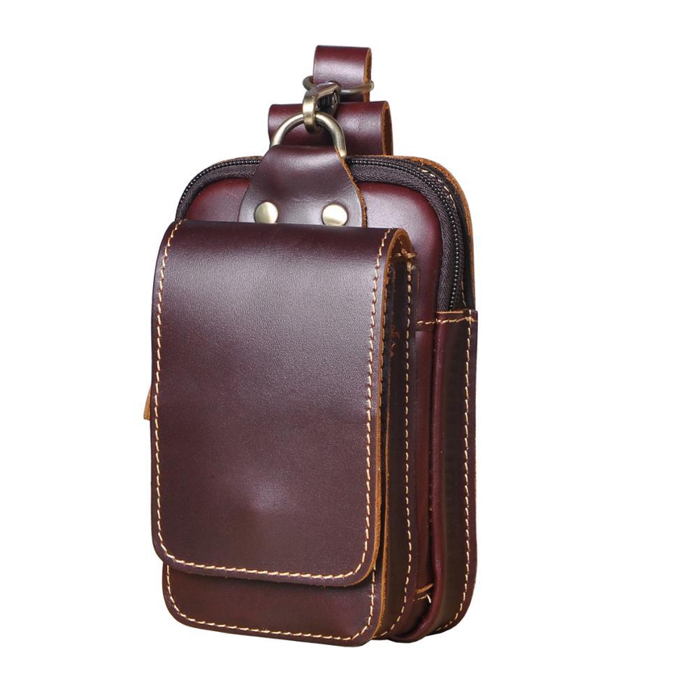 Spacious men's genuine leather waist pack. Convenient fanny pack for storing phone, keys, wallet securely.