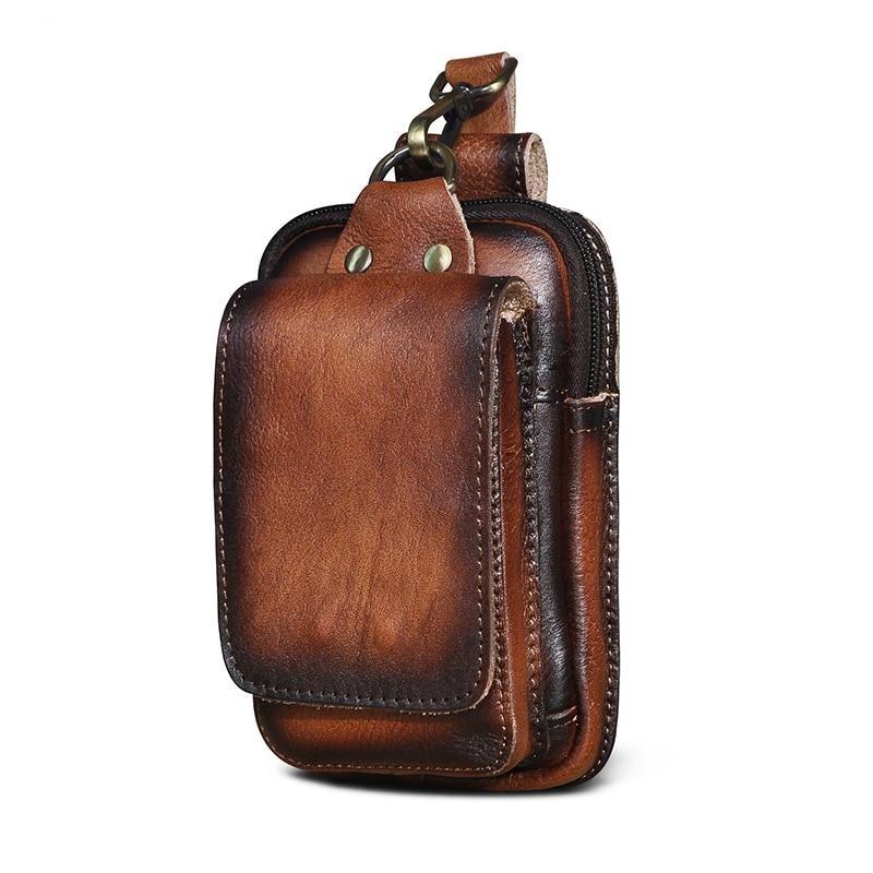 Stylish men's genuine leather fanny pack, perfect for travel & everyday essentials. Convenient belt bag.