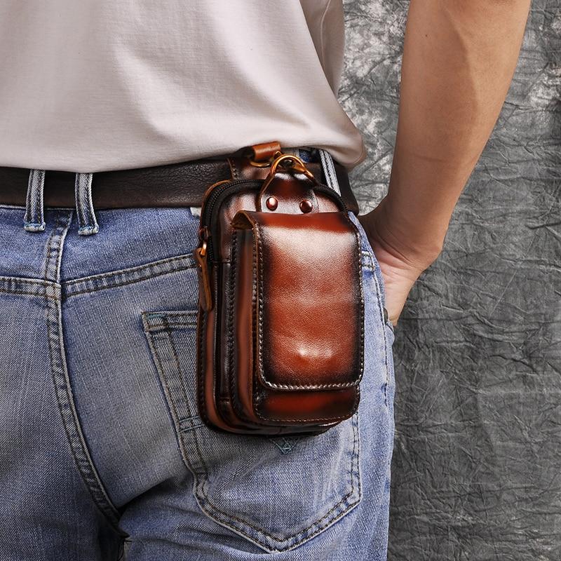 Hands-free men's genuine leather waist pack. Compact & secure fanny pack for daily essentials and travel.