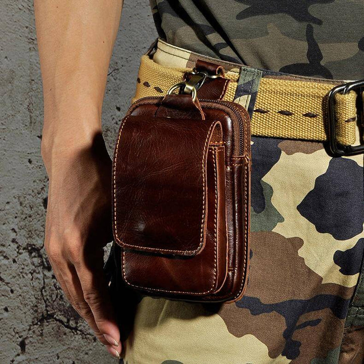 Men's fashion genuine leather waist pack. A sleek & practical belt bag accessory for modern hands-free carry.