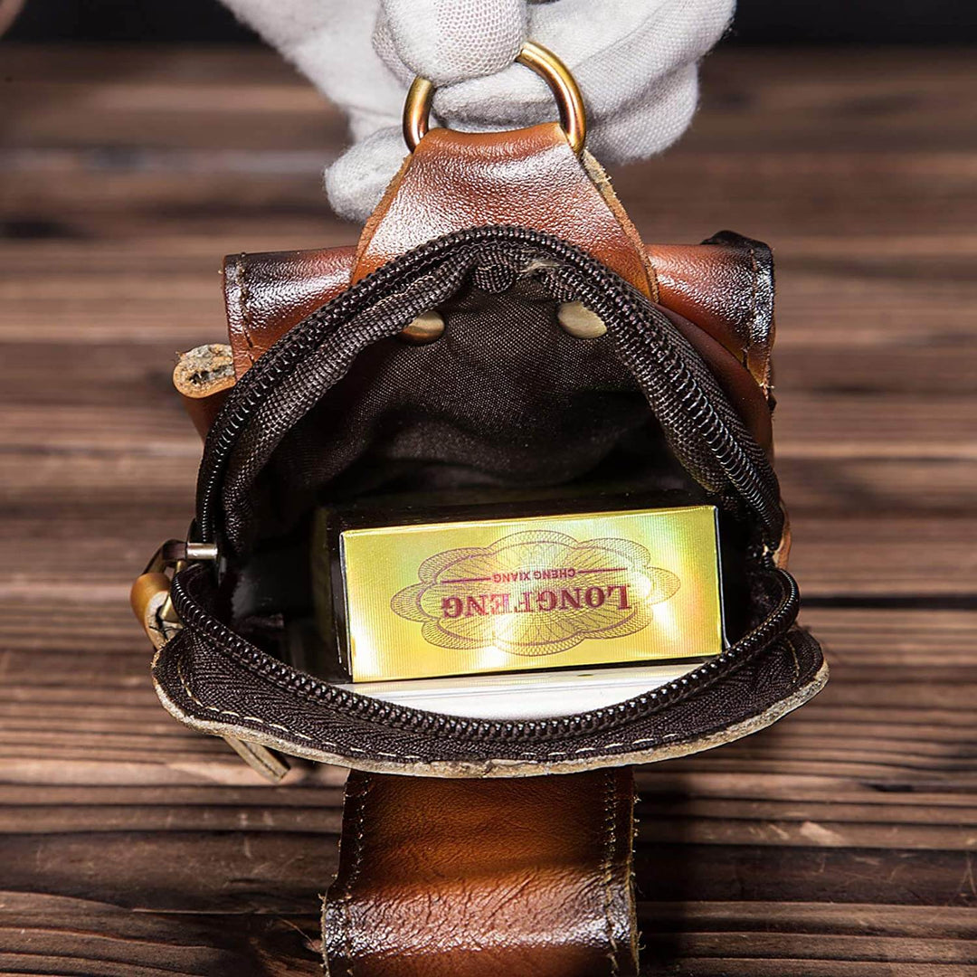Premium genuine leather men's waist pack. Durable fanny pack for secure, hands-free everyday carry & travel.