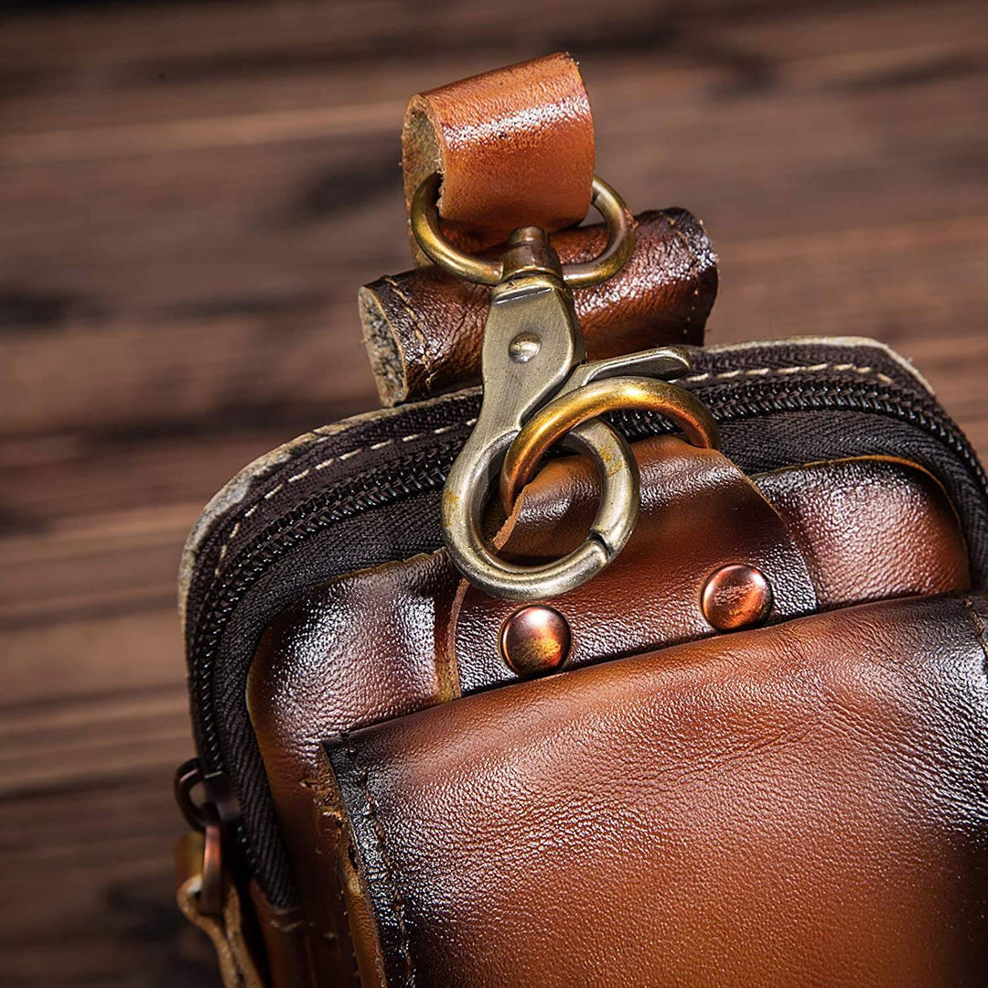 Classic genuine leather men's waist pack. Timeless fanny pack for stylish, hands-free daily essentials & travel.