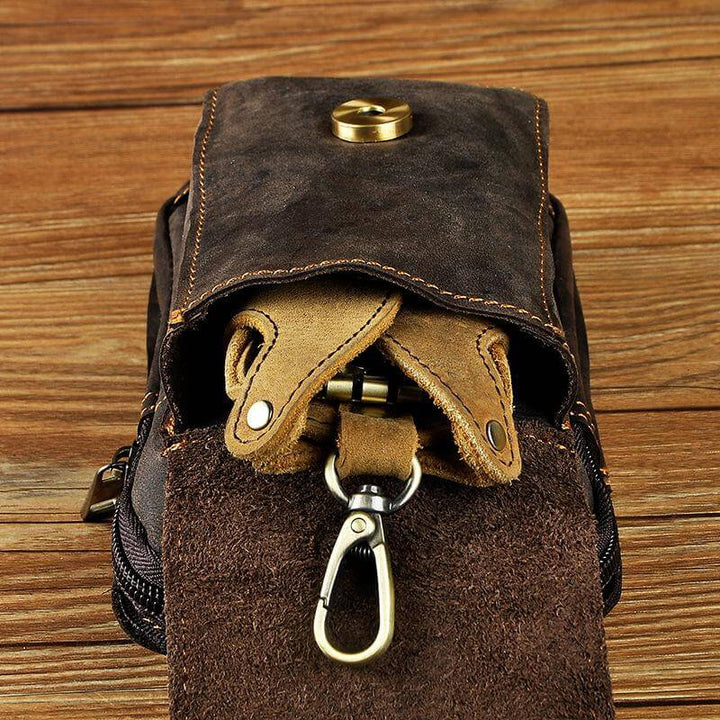 Versatile men's genuine leather belt bag. Ideal waist pack or fanny pack for travel, casual, and daily use.