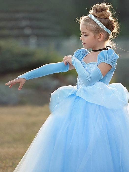 Stylish girl's fairytale princess dress, a charming birthday outfit. Elegant kids fashion for special occasion dress up.