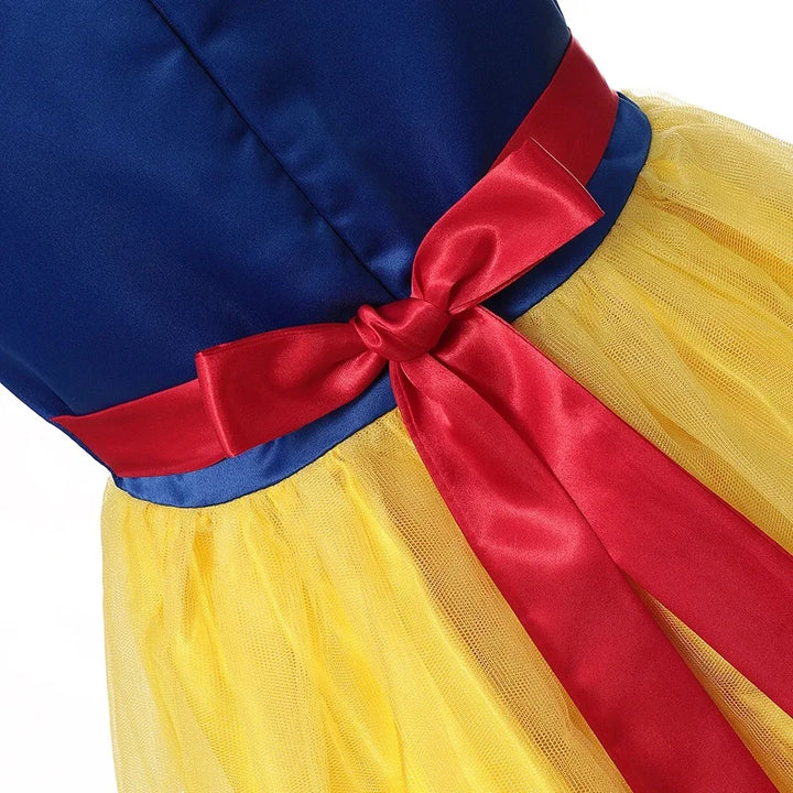 Kids' Snow White fairy tale princess dress with detachable cape for imaginative role play.