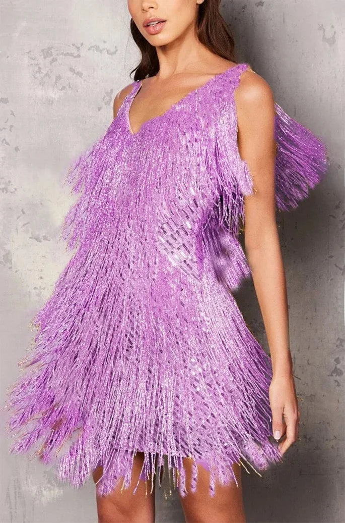 Glamorous women's fringe sequin cocktail dress, perfect for parties and special occasions