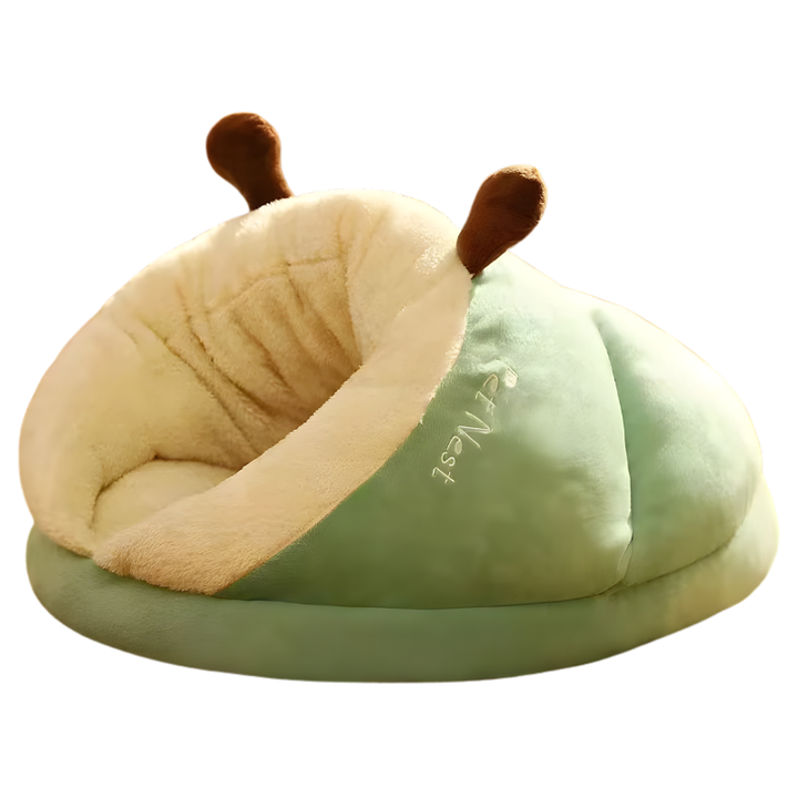 Cozy gray pet cave bed with plush interior, perfect for small dogs & anxious cats.