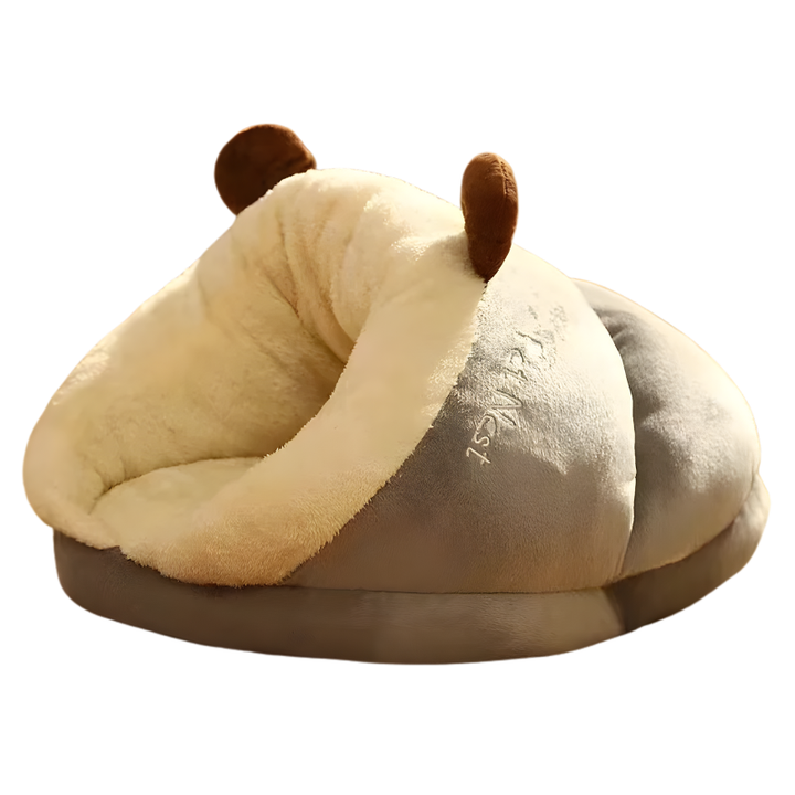 Soft green cat & dog cave bed, ideal for pet comfort and anxiety relief in small pets.