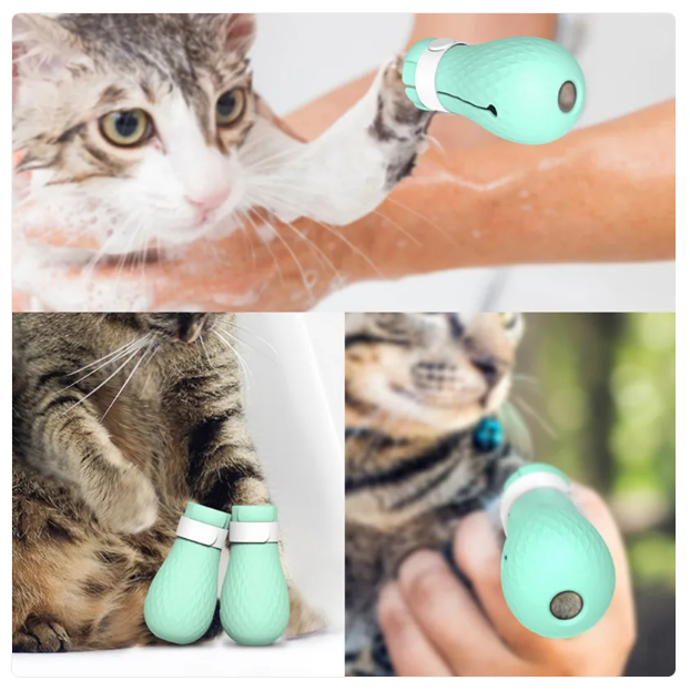 Green cat claw protection caps (4-pack) for stress-free grooming & scratch prevention.