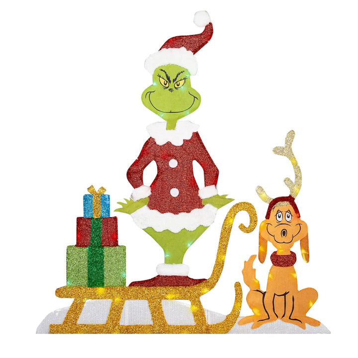 Grinch Christmas garden decoration with LED lights, bringing festive cheer to your outdoor holiday yard decor.