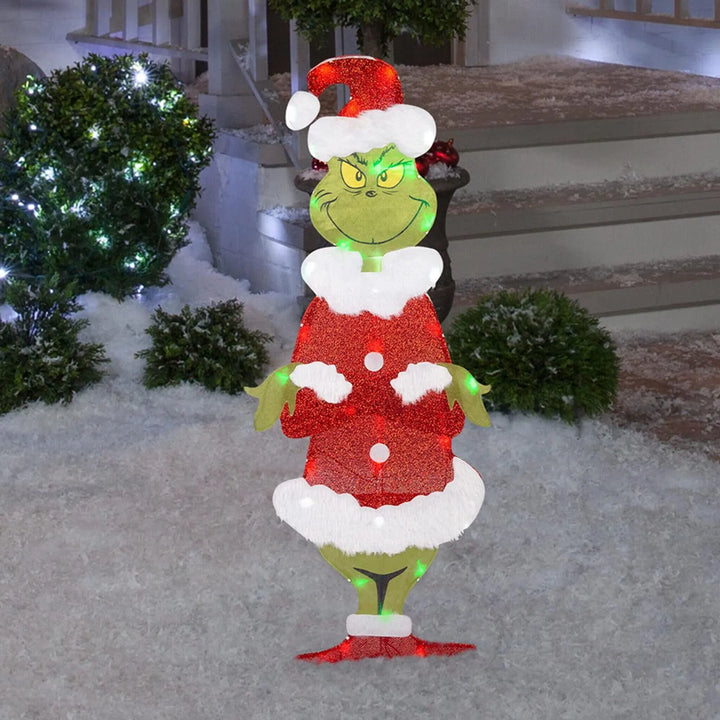 Festive LED Grinch Christmas decoration, perfect for adding a touch of humor to your outdoor garden display.