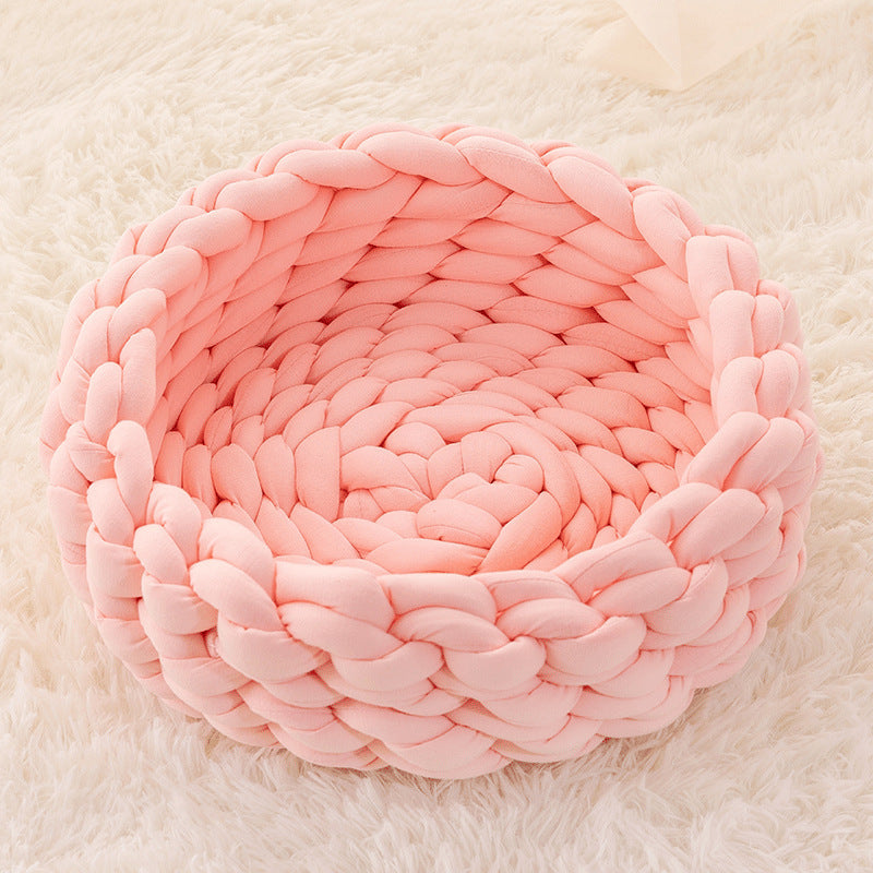 Stylish knit pet bed, perfect for cozy cats & modern cat furniture.