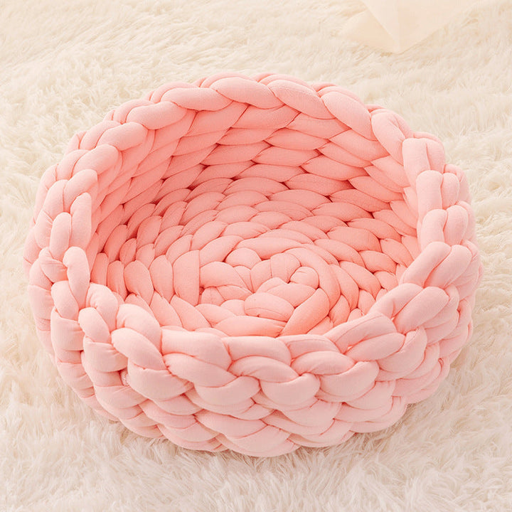 Stylish knit pet bed, perfect for cozy cats & modern cat furniture.