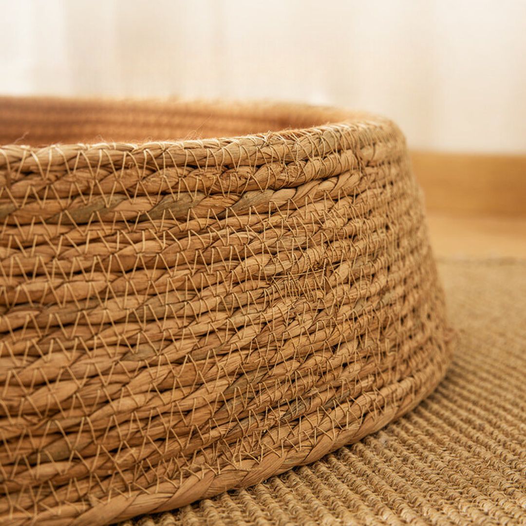 Stylish, eco-friendly hand-woven rattan cat bed. A natural pet furniture piece, perfect for rest & play.