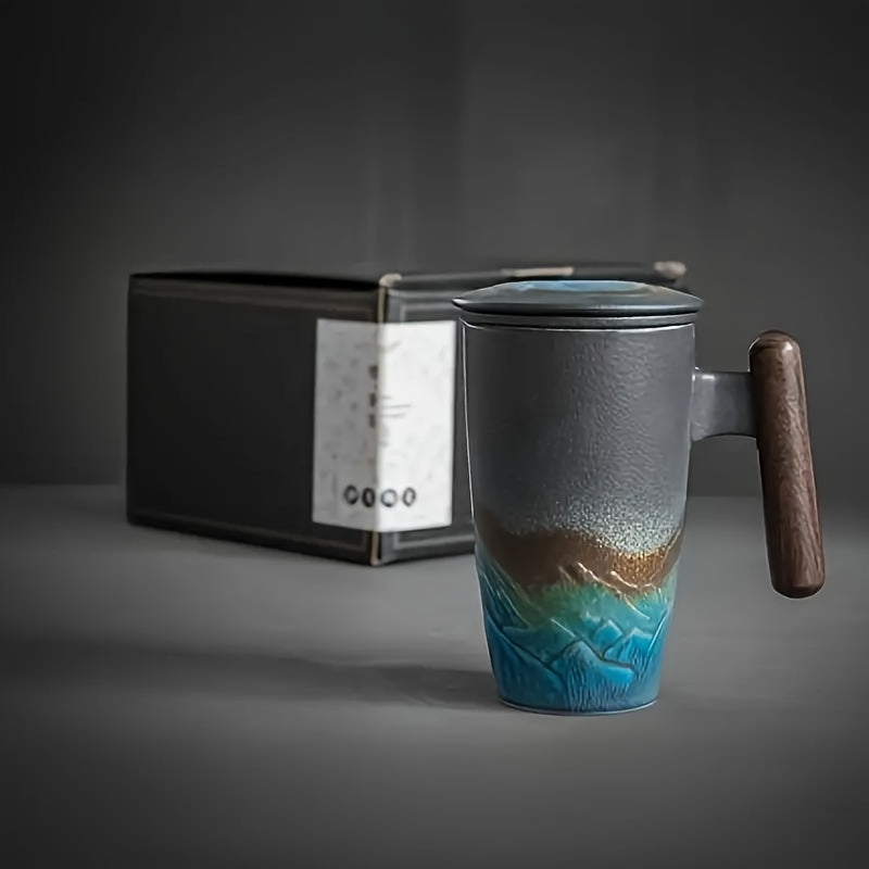 Handcrafted ceramic tea mug, a stylish kitchen accessory for brewing and sipping loose leaf tea.