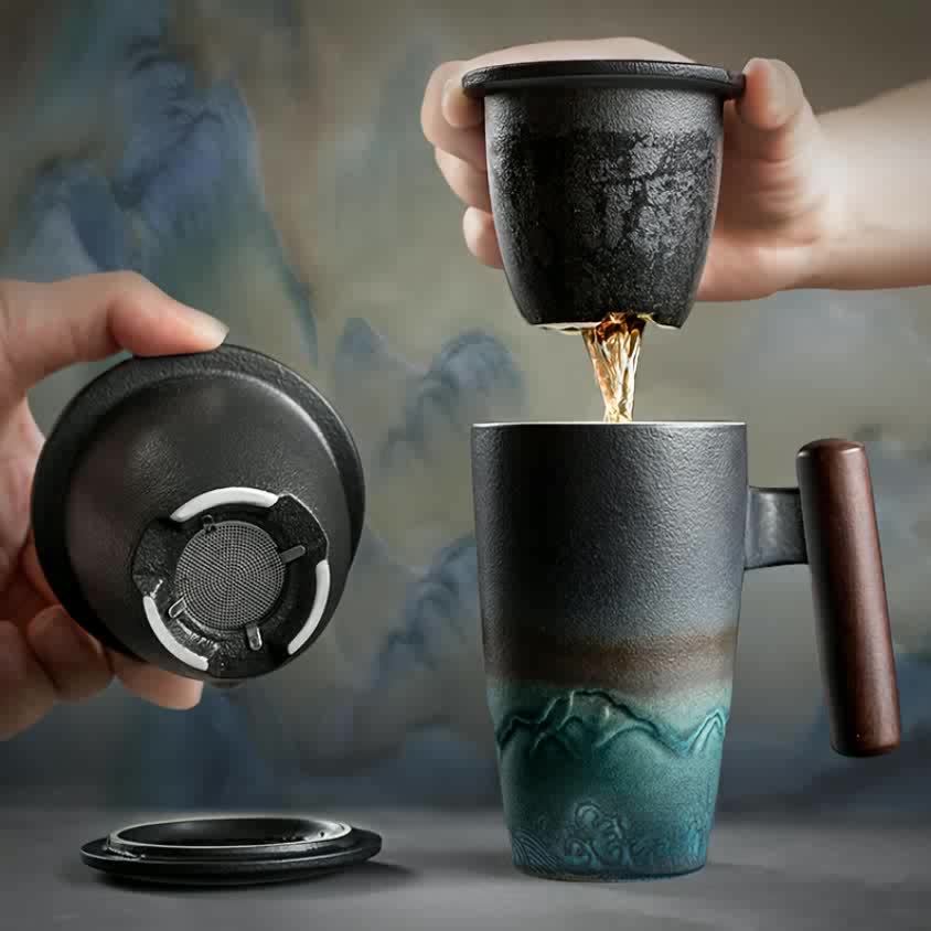 High-quality handcrafted tea mug with infuser, offering an authentic and comfortable tea experience.
