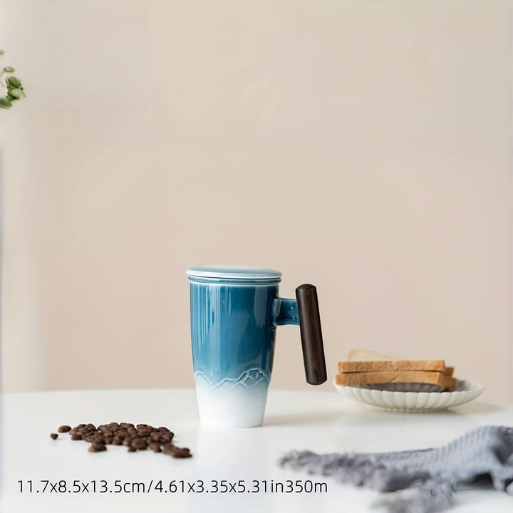 Unique handcrafted tea mug, perfect gift for tea lovers. Features an ergonomic handle & removable infuser.
