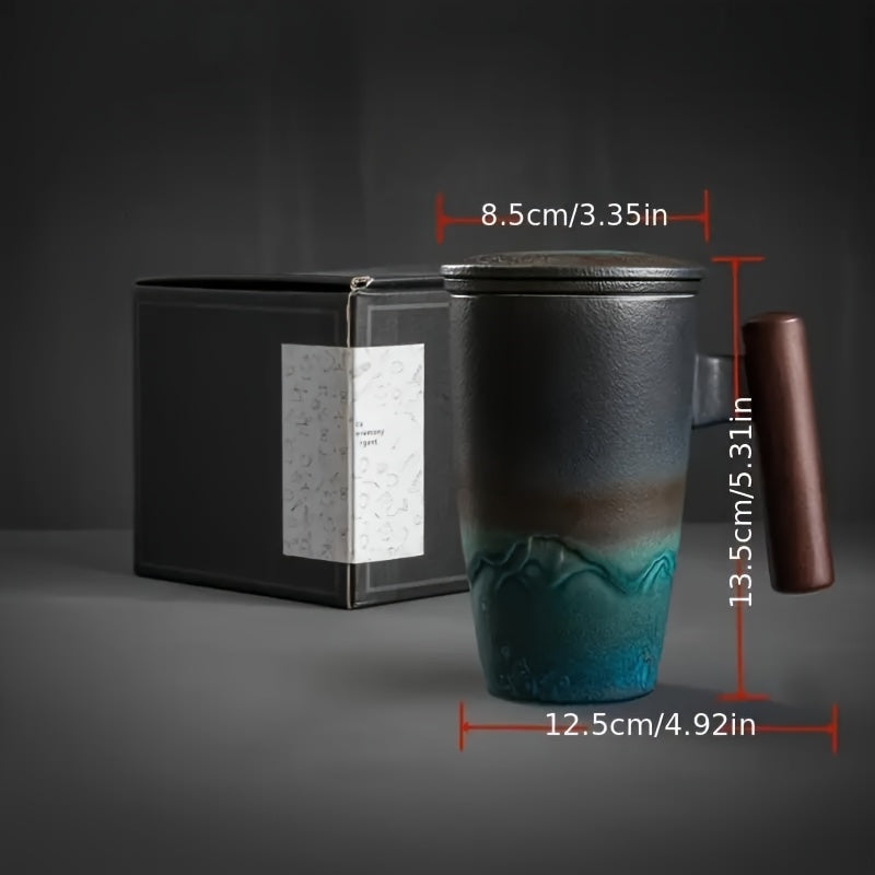 Practical handmade ceramic tea mug with a comfortable handle and efficient tea infuser for daily use.