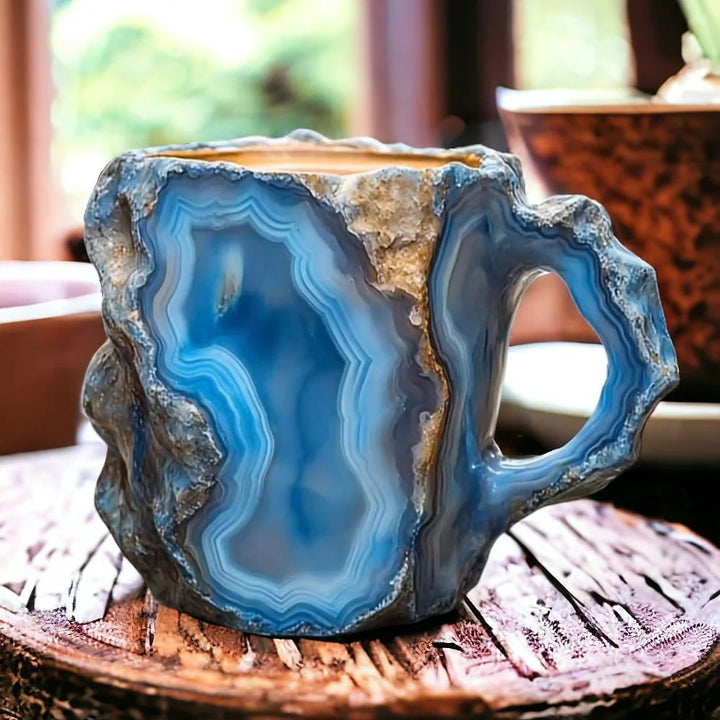 Handcrafted crystal insulated mug for coffee or tea. Microwave & dishwasher safe. Unique mineral design drinkware.