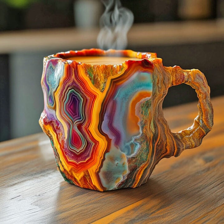 Insulated crystal mug, keeps coffee/tea hot or cold. Handcrafted, microwave & dishwasher safe. Elegant drinkware.