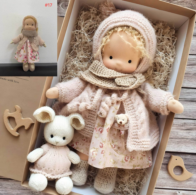 Handcrafted Waldorf doll for kids. Soft, natural fiber companion toy promoting imaginative play & emotional growth.
