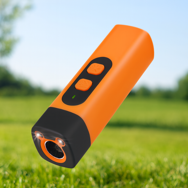 Handheld ultrasonic dog training device for effective bark control & behavior correction. Promotes calm, obedient pets.