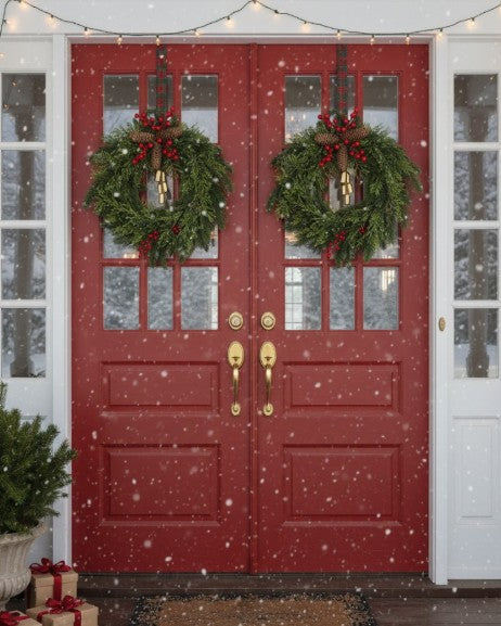 Handmade Boho Farmhouse Christmas wreath with festive berries & pinecones. Rustic holiday decor for your door.