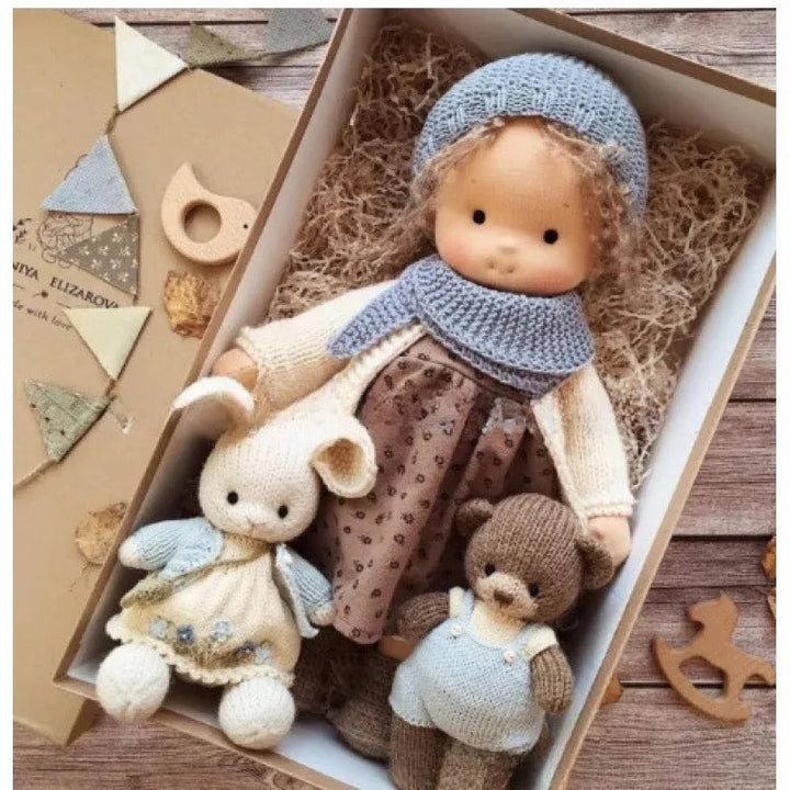 Durable handmade cotton Waldorf doll, a plush toy built for years of play.
