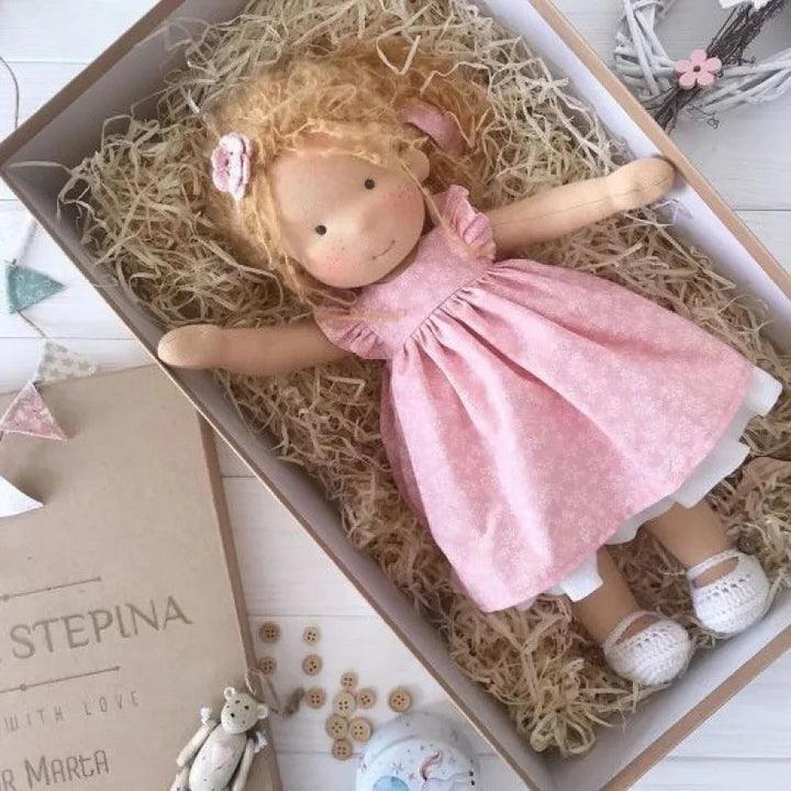 Authentic handmade cotton plush Waldorf doll, a high-quality soft toy.