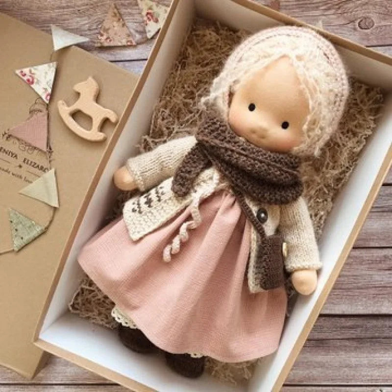 Perfectly sized handmade cotton doll, a Waldorf plush toy for small hands.