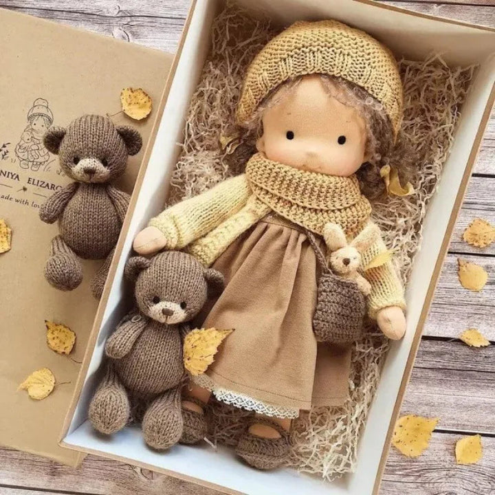 Hand-stitched cotton plush doll, a Waldorf soft toy for children's gifts.