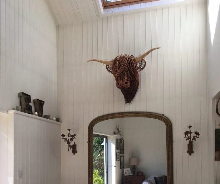 Modern farmhouse rustic rattan wall sculpture, animal-inspired art for unique home decor.