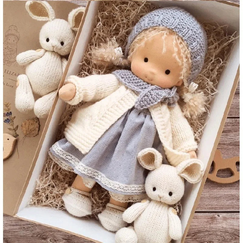 Handmade Waldorf plush cotton doll for imaginative children's play.