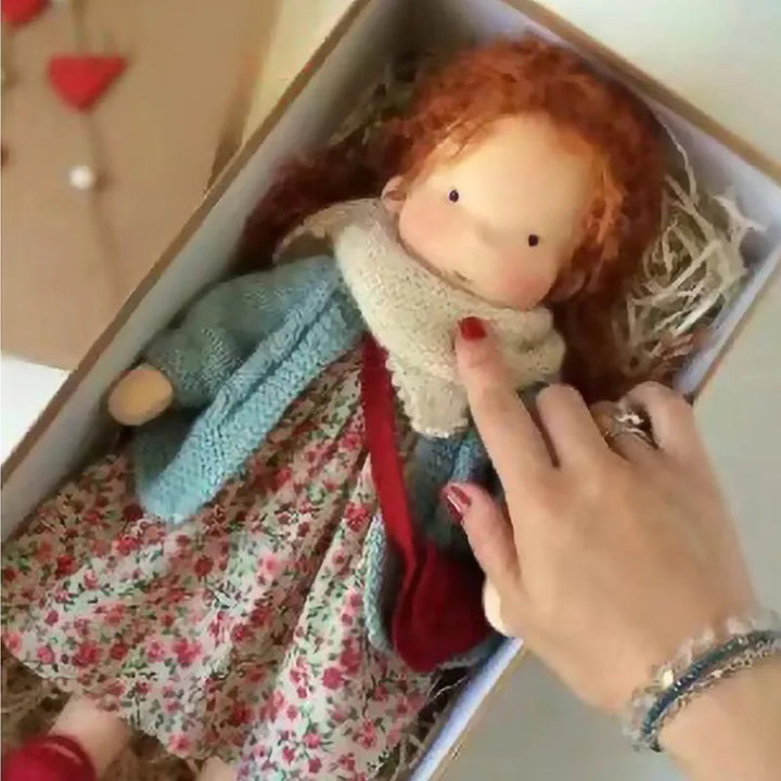 Plush Waldorf cotton doll, a delightful handmade comfort toy for kids.