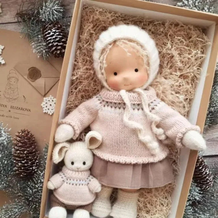 Whimsical handmade Waldorf cotton doll, a charming plush toy for toddlers.