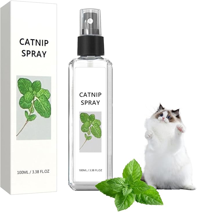 Natural silvervine cat spray bottle, an effective pet calming aid for feline wellness & interactive play.