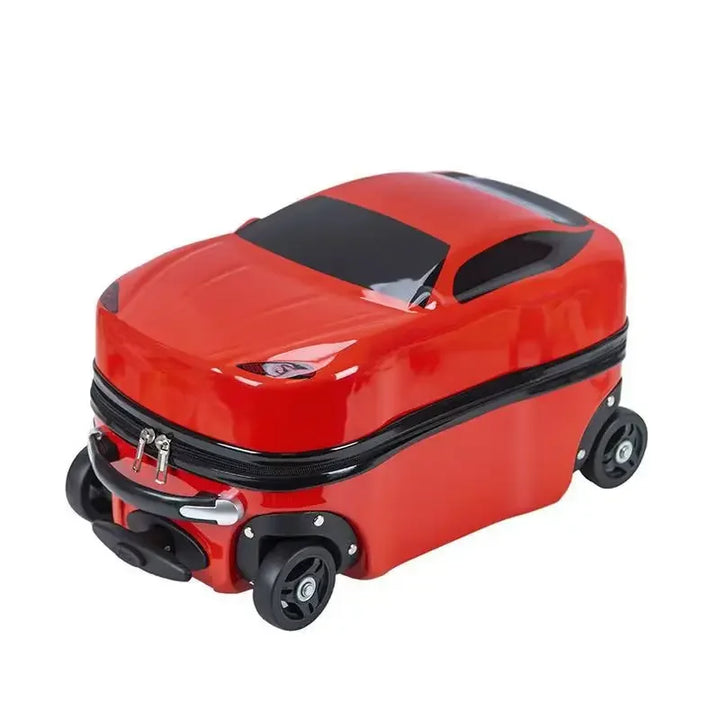 Hard-shell children's car ride-on suitcase. Fun 3D design, perfect kids travel luggage with spinner wheels.