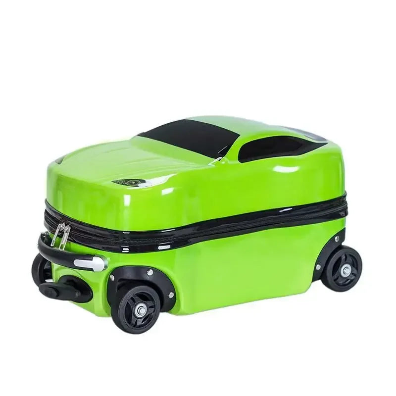 Carry-on size ride-on suitcase for kids. Hard-shell car design, ideal for toddler travel adventures.