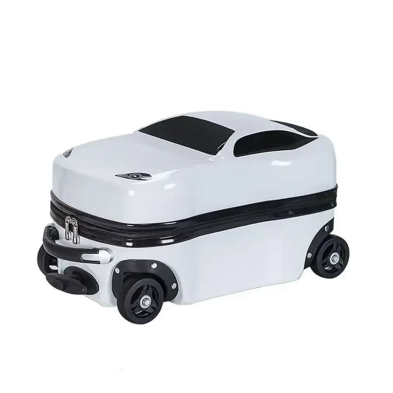 Durable hard-shell children's car ride-on luggage. Perfect for active kids' travel & play, with spinner wheels.