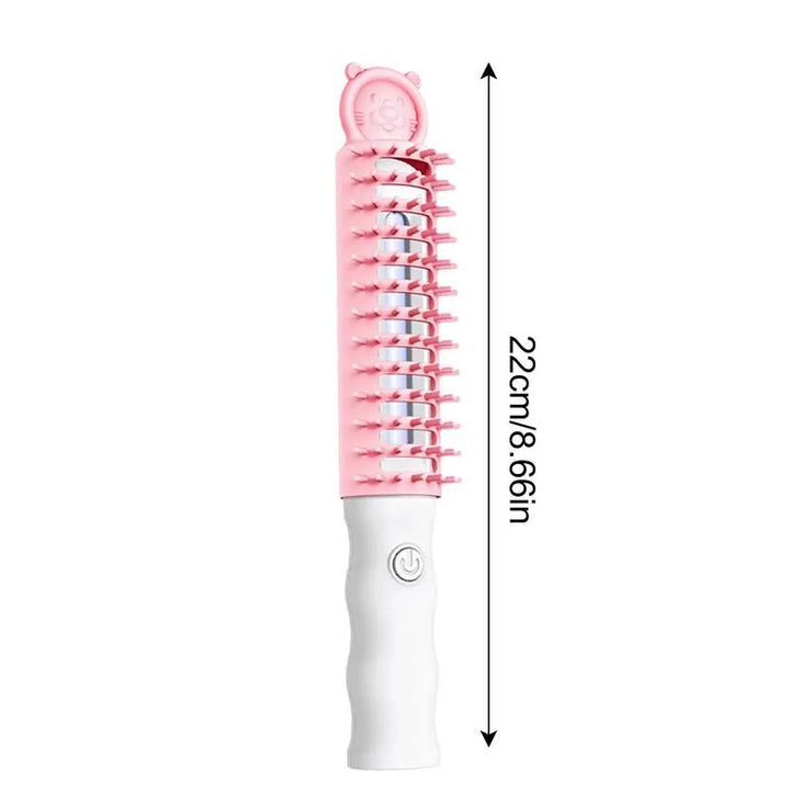 Close-up of soft bristles on a heated electric grooming brush. Ideal for gentle pet care & detangling.