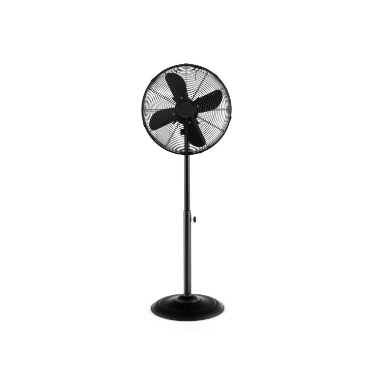 Heavy-duty metal oscillating pedestal fan with 3 speeds, adjustable height, perfect for home, office, or garage cooling.