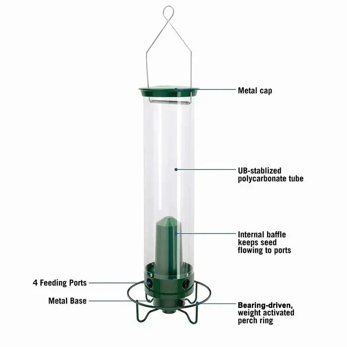 Stylish heavy-duty metal bird feeder hanging in a garden, enhancing nature.
