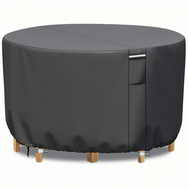 Large round outdoor furniture cover, heavy-duty weather-resistant patio protection with air vent.