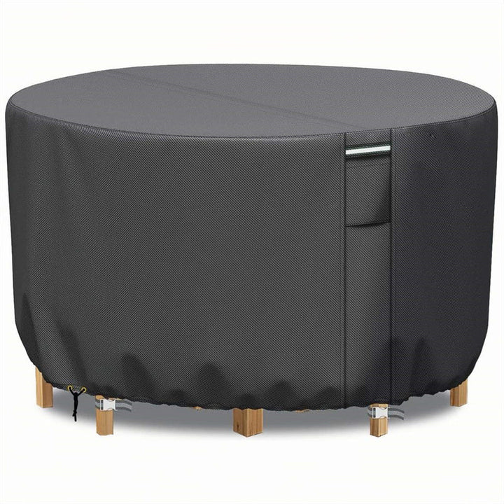 Large round outdoor furniture cover, heavy-duty weather-resistant patio protection with air vent.