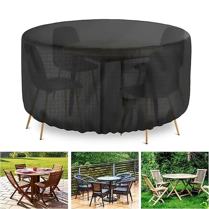 Durable round patio cover with air vent, heavy-duty waterproof UV protection for outdoor furniture.