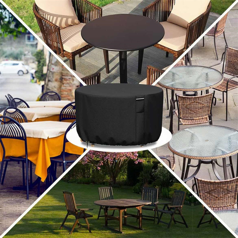 Heavy-duty round patio furniture cover, waterproof, UV protected, with air vent, for outdoor garden protection.