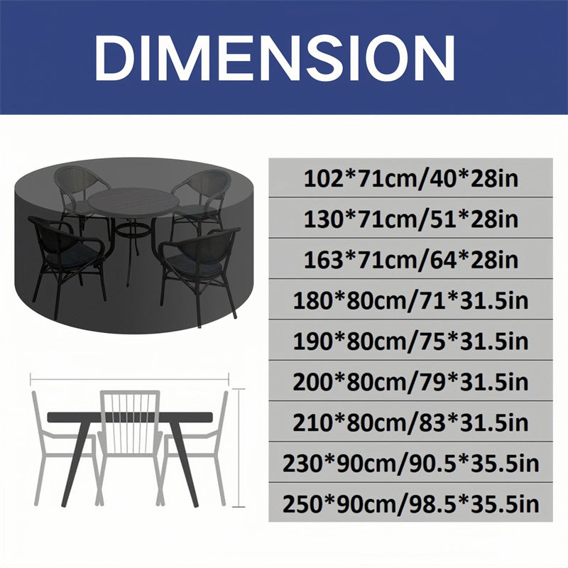 Round patio furniture cover with air vent, heavy-duty waterproof protection for outdoor garden.