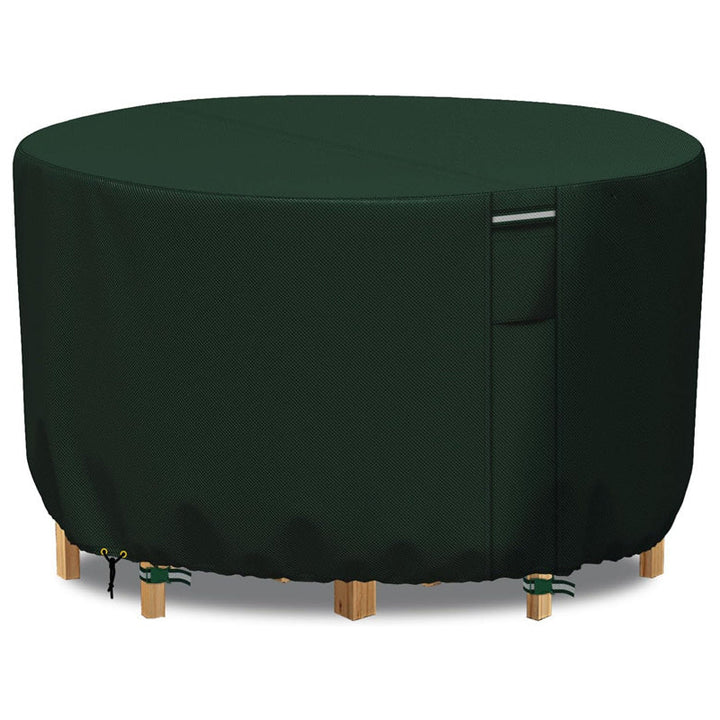 Heavy-duty round patio cover for outdoor furniture, waterproof, UV protection, air vent, garden shield.