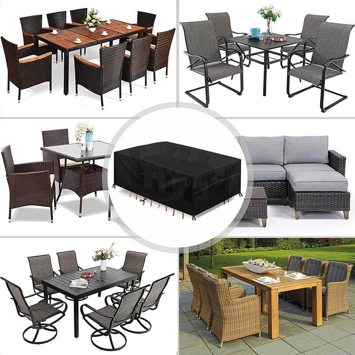 Durable weather-resistant cover protecting garden furniture from rain & sun.