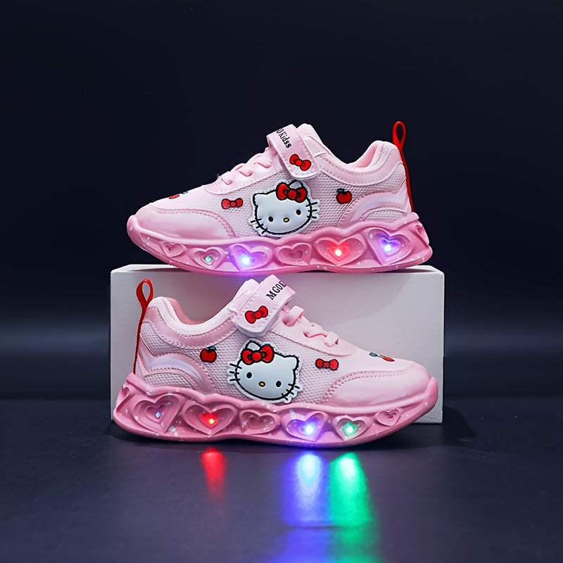 Hello Kitty light-up sneakers for kids, playful pink & white design, cushioned for active fun.